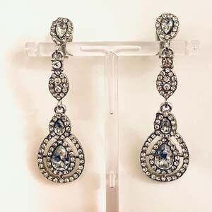 Rhinestone Drop Clip On Wedding Earrings